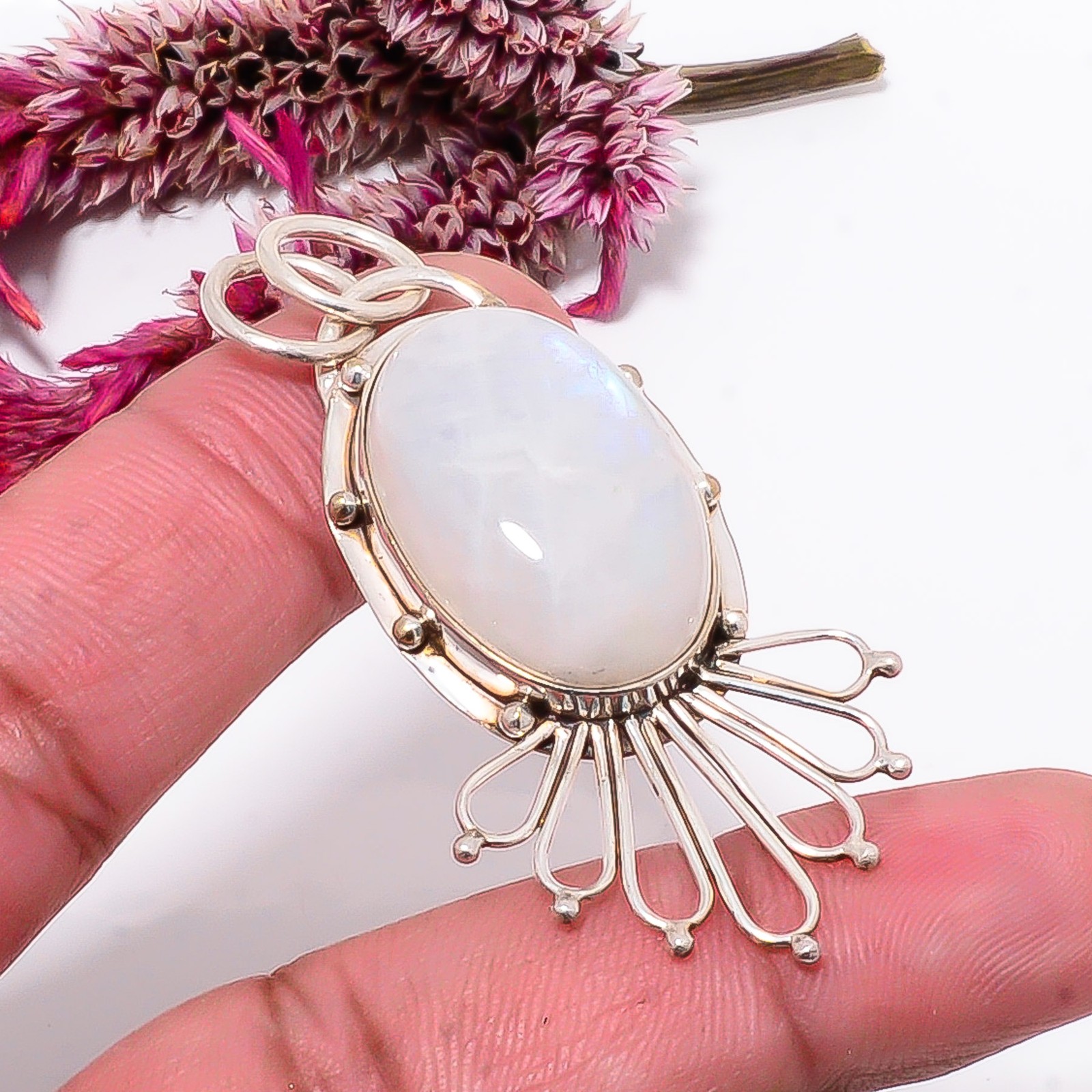 Rainbow Moonstone – India 925 Sterling Silver Handmade Pendant 2.15″ sku18