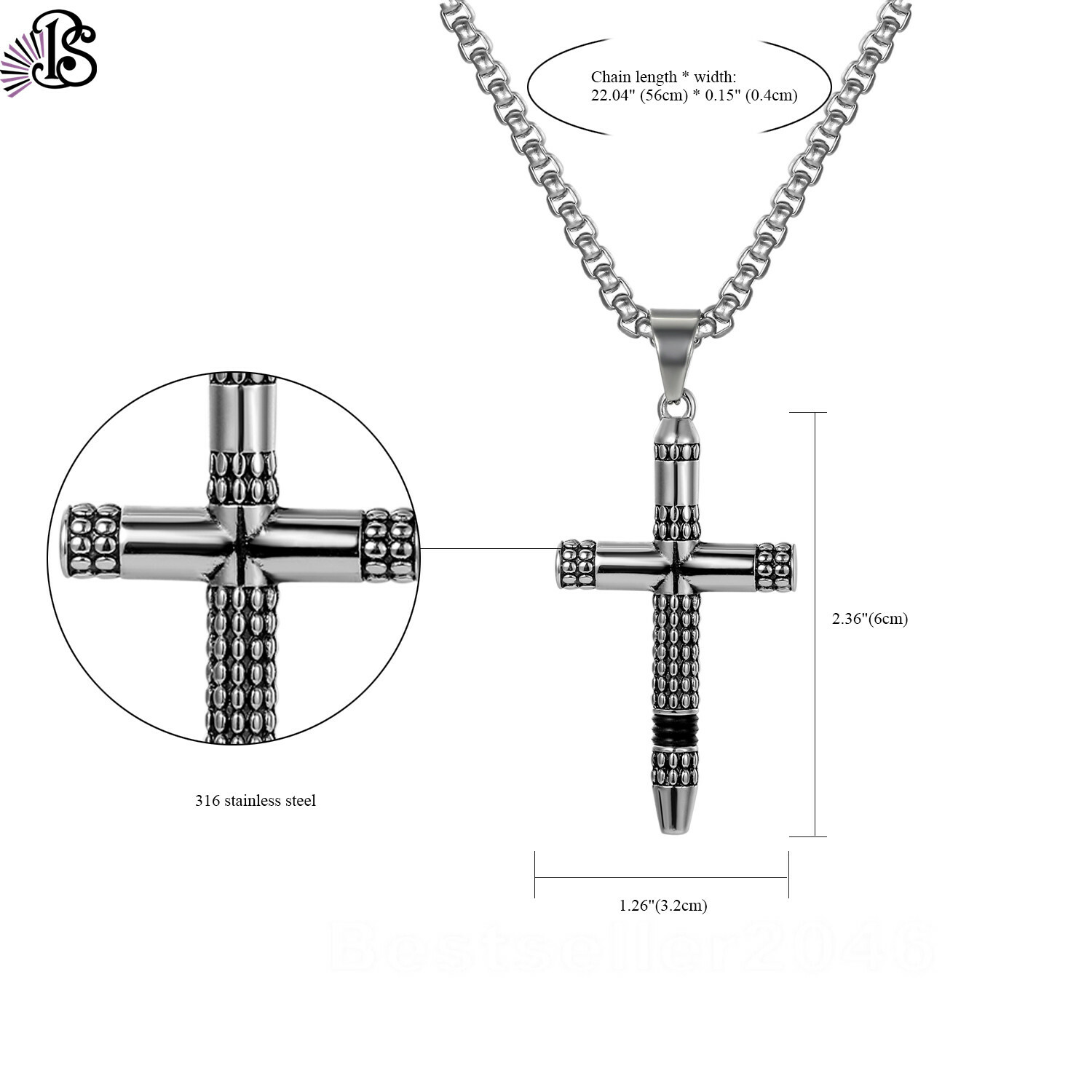 Mens Boys Stainless Steel Vintage Cross Pendant Necklace 22″ for Men Women