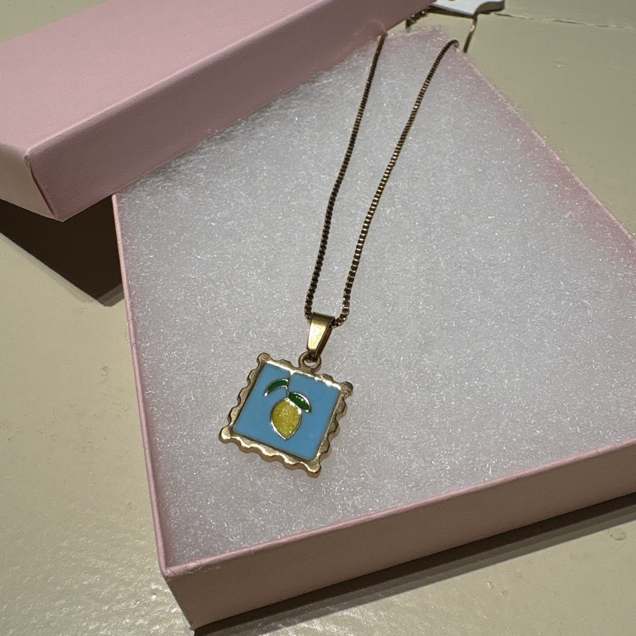 Stainless Steel Gold Lemon Stamp Necklace For Women