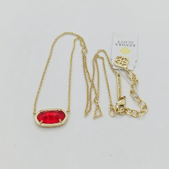 New Kendra Scott Elisa Pendant Gold Necklace In Clear Berry Red