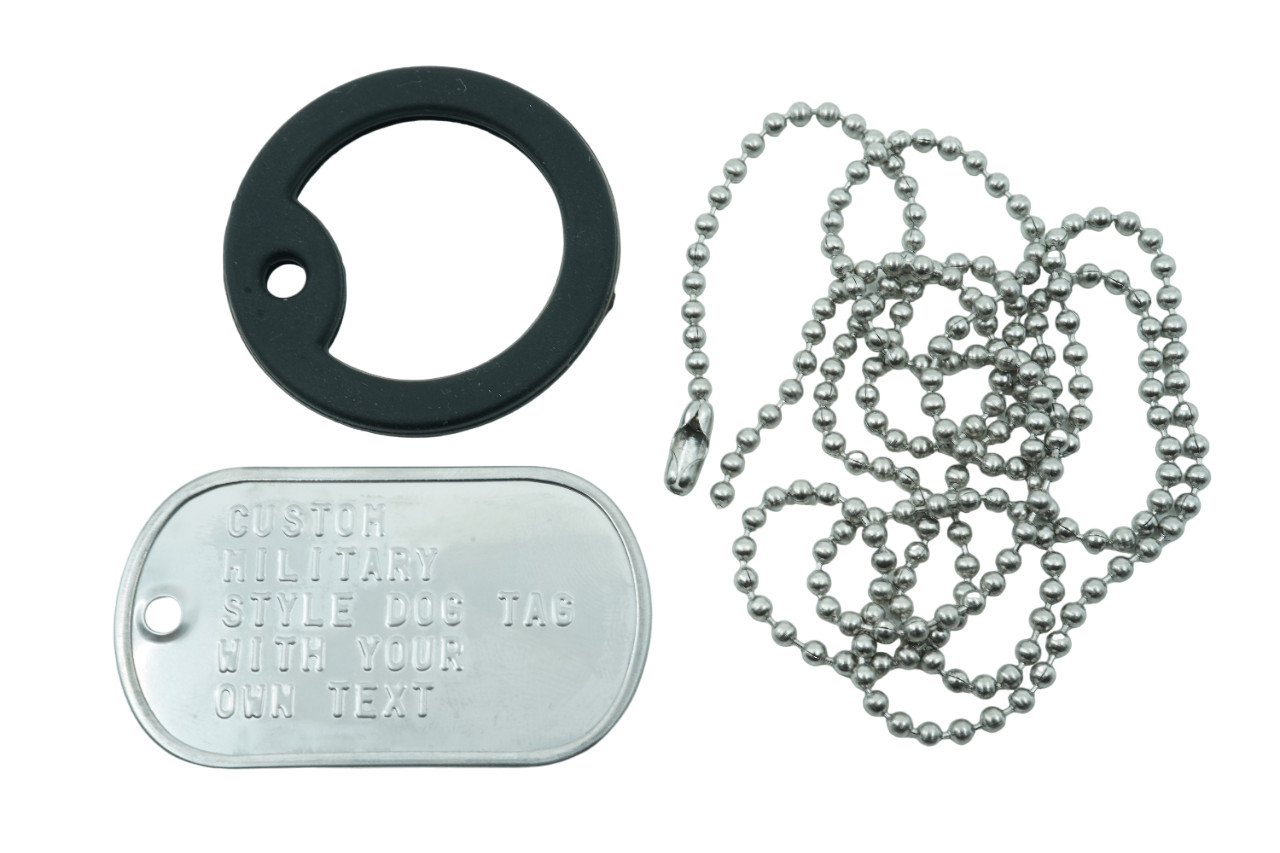 Custom Embossed Single Military Style Stainless Steel Dog Tag 30″ Chain Necklace