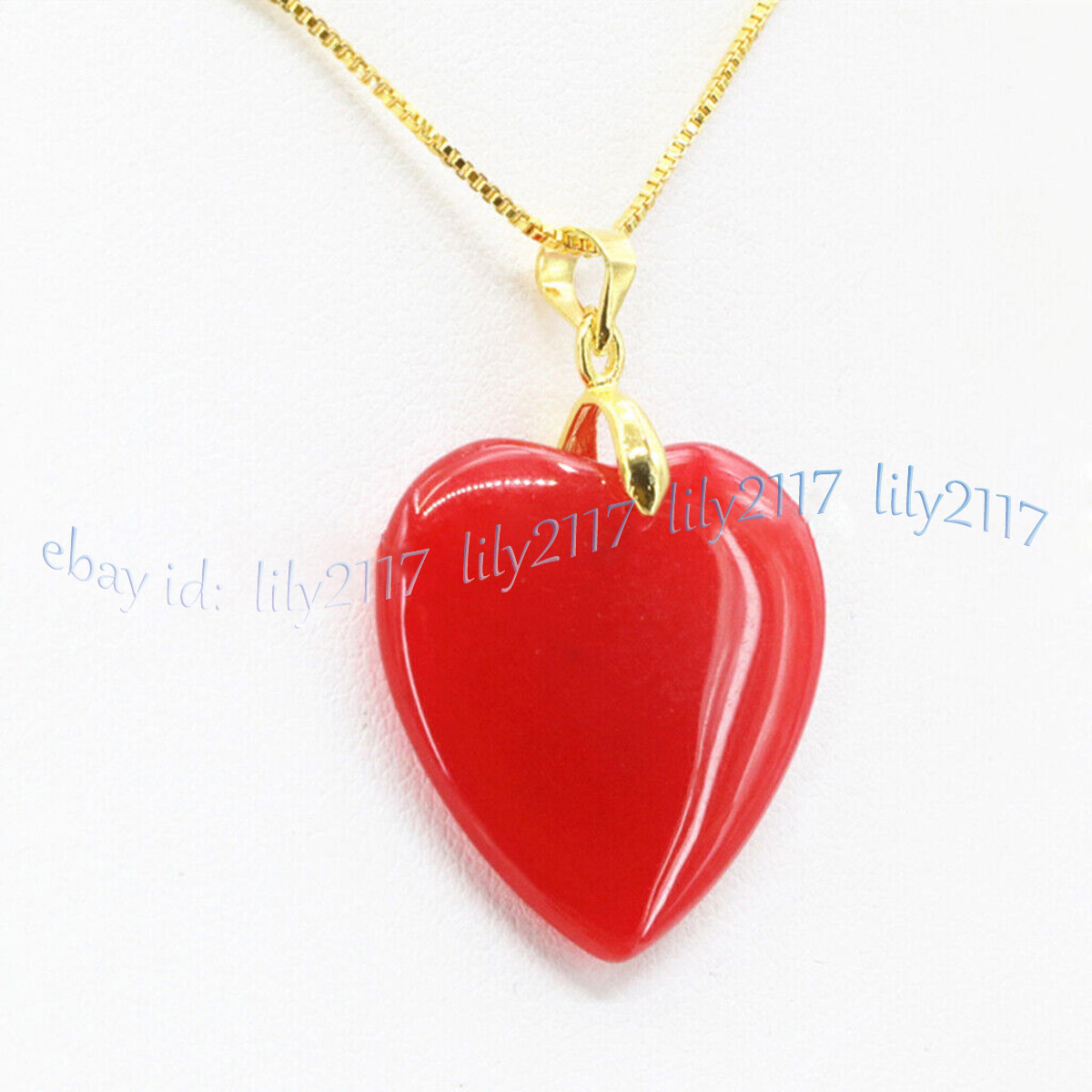 25mm Natural Red Jade Heart Gemstone Pendant Necklace Gold Plated Chain 17″