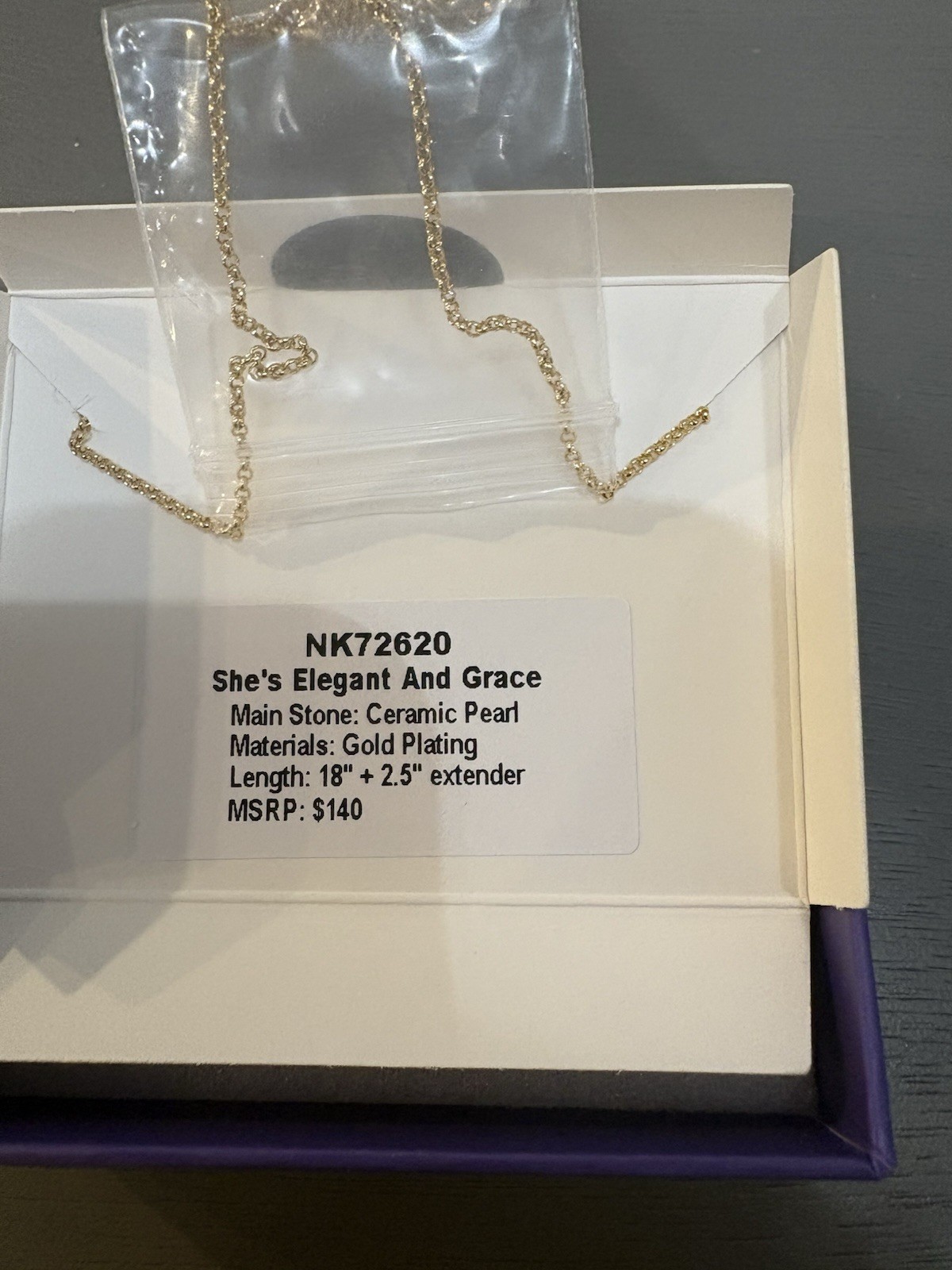 BP Gold Plated White Pearl CZ Pavé Y-Drop Pendant Necklace 18″ NK72620