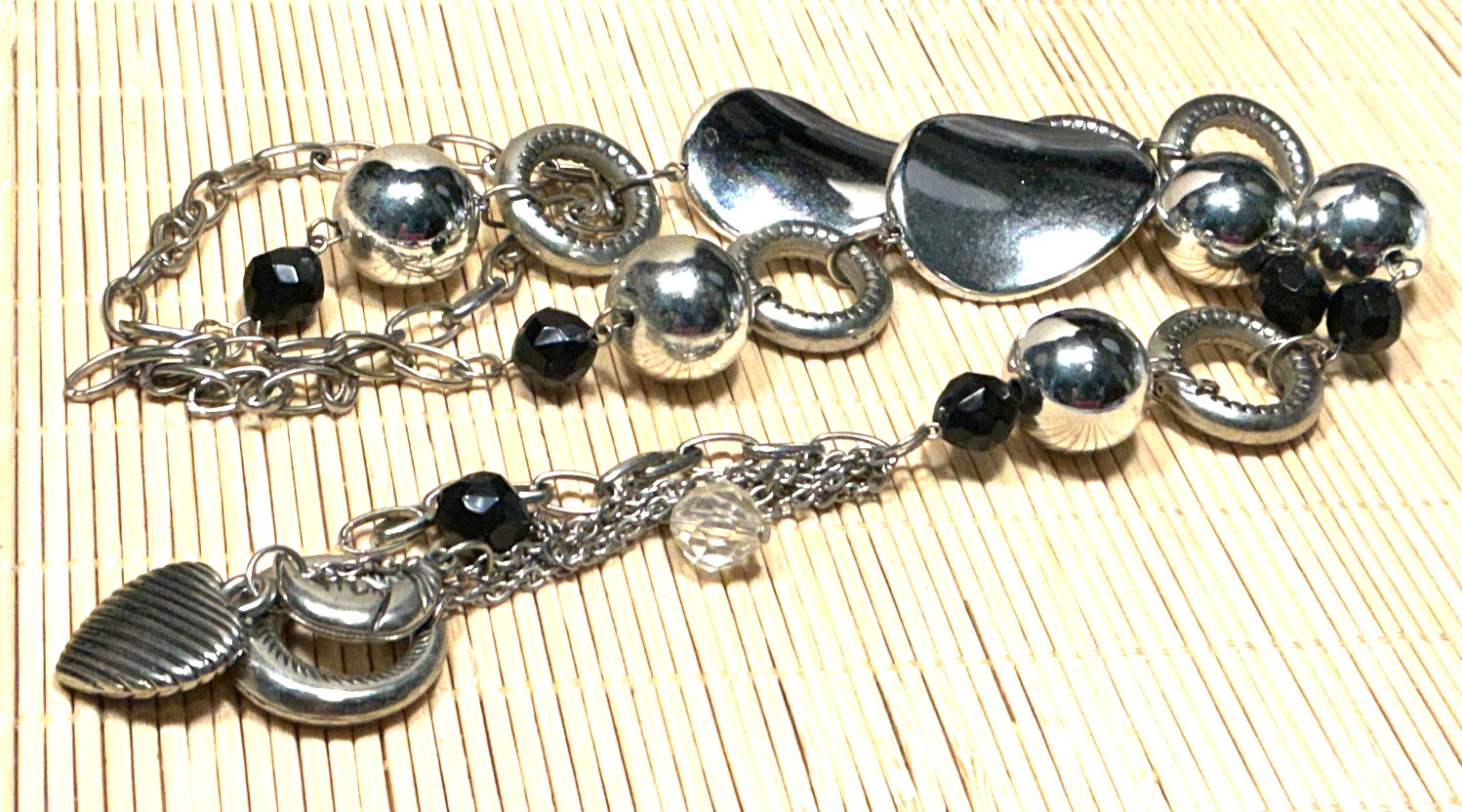 Fashion Necklace Ball Loop Black Clear Acrylic Heart Moon Fringe Pendant Lot 97