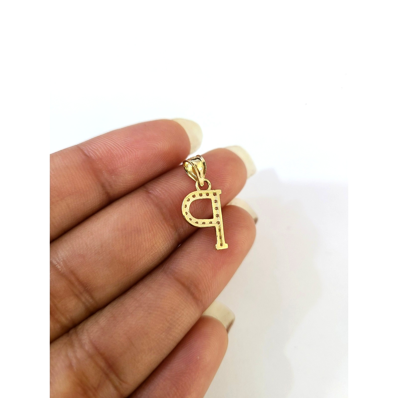 10K Gold Solid Franco Chain P Initial CZ Stone Pendant Set 1mm 16 18 20 22 Women