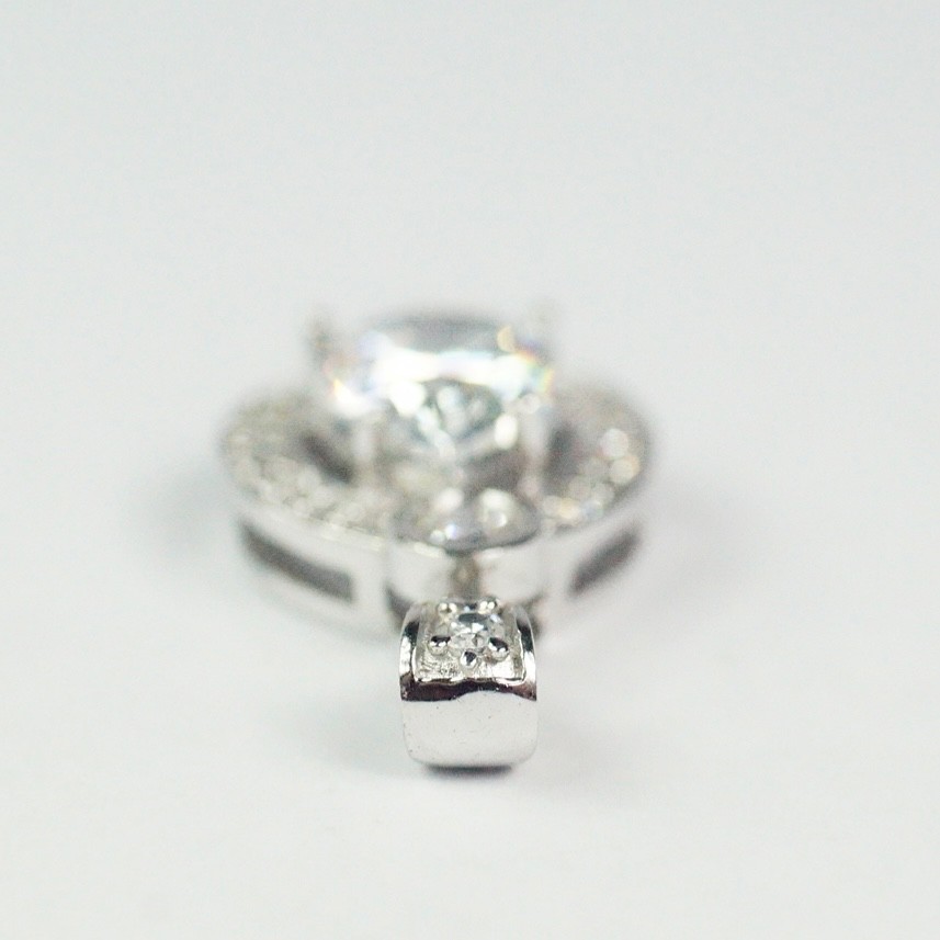 Sterling Silver White Clear Colorless CZ Teardrop Halo Pendant