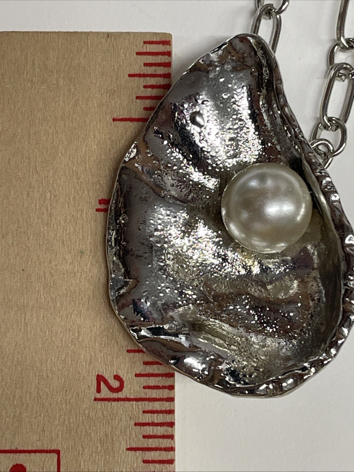 Oyster Shell Silver Necklace 30″ Link Chain Sea Life Coastal Fashion Jewelry NEW