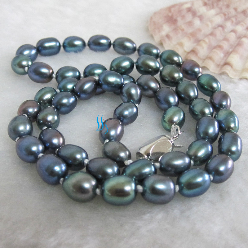 18″ 6-7mm Peacock AA Rice Freshwater Pearl Necklace
