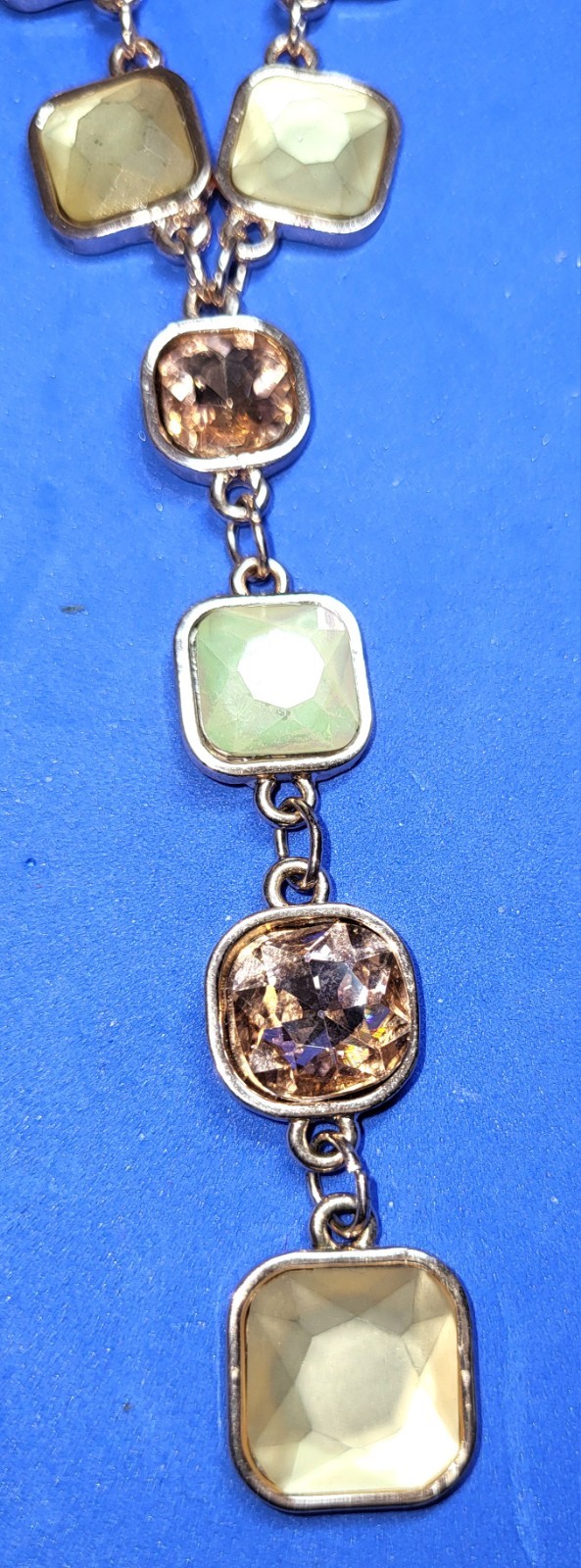 Rose Gold Pink & Yellow Rhinestones Necklace 32″ Plus 3″ Drop And 3″ Extend NWOT