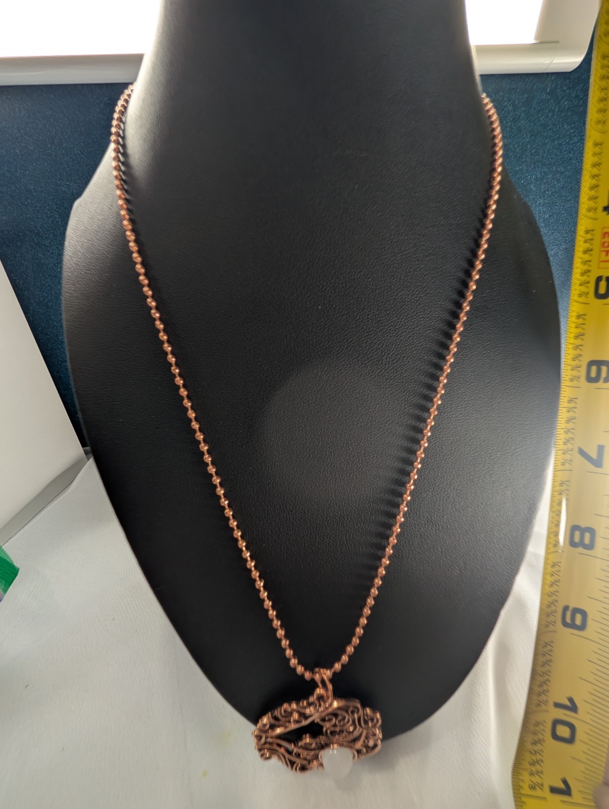 Copper Tone Round Filigree Charm Pendant Necklace Ball/Bead Chain Barrel