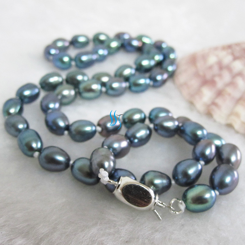 18″ 6-7mm Peacock AA Rice Freshwater Pearl Necklace