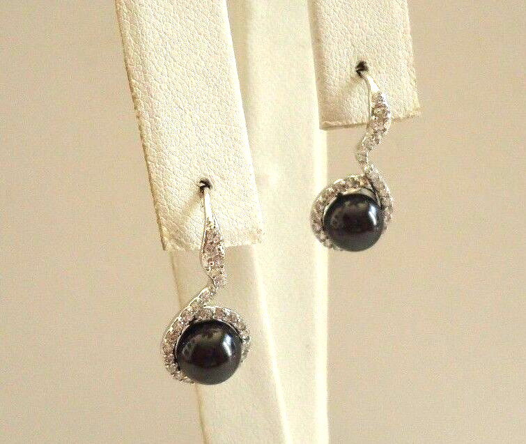 925 STERLING SILVER BLACK PEARL PENDANT & EARRING SET W/ ACCENTS/18”CHAIN