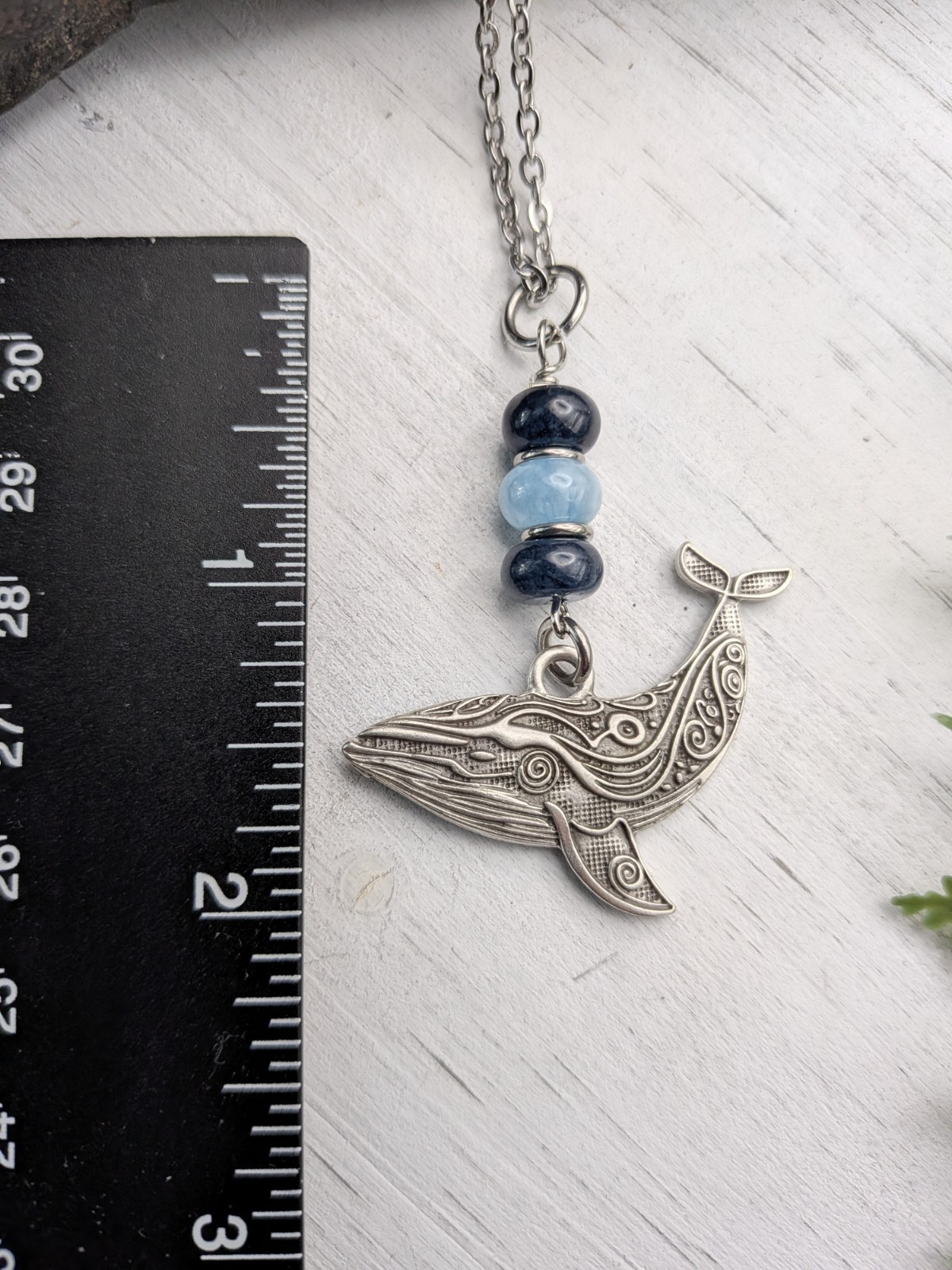 Whale Pendant Necklace With Blue Beads / Marine Life / Nature Jewelry