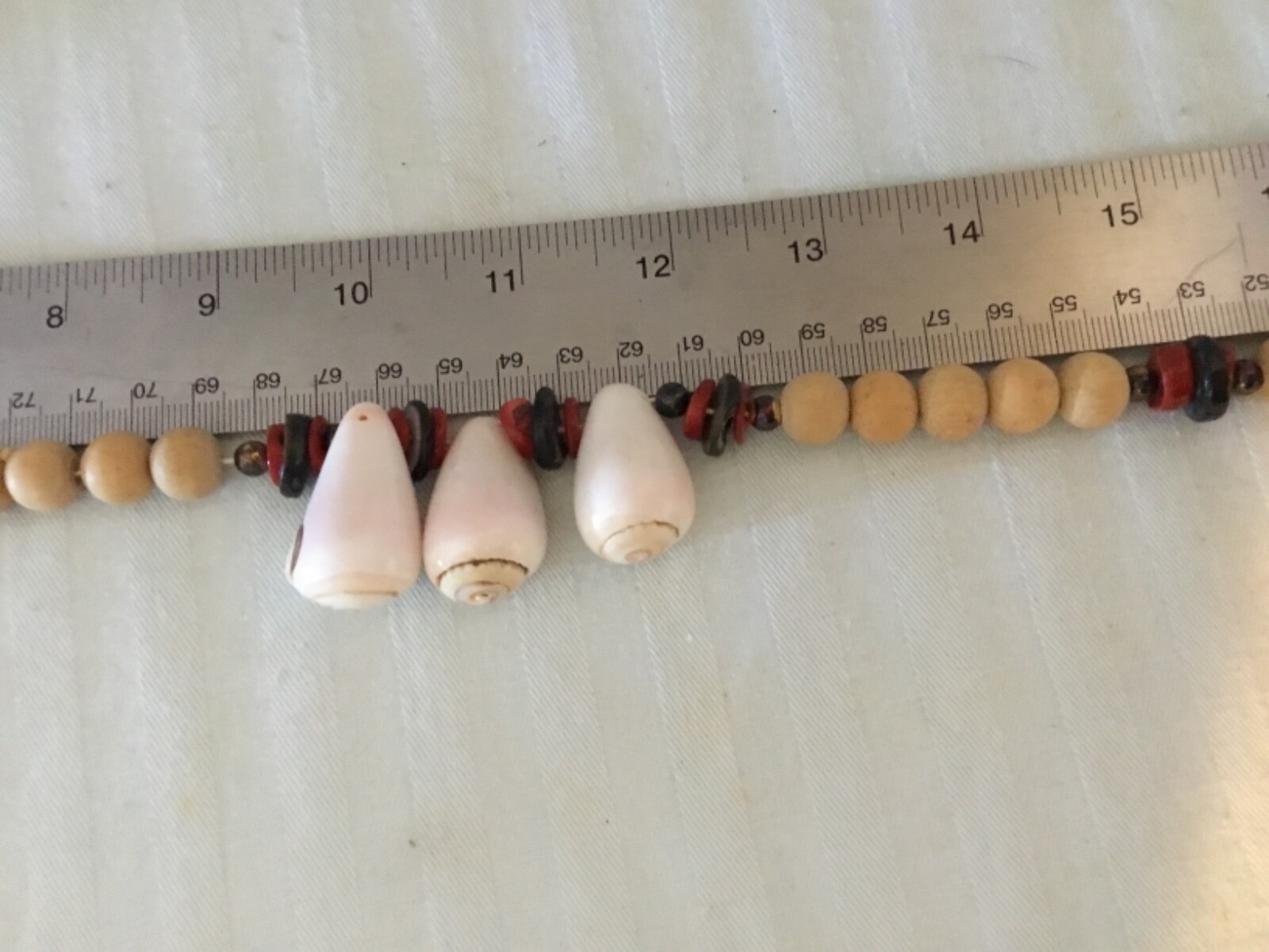 21 inch Bead Necklace With Natural Wood Beads and Shell Accents