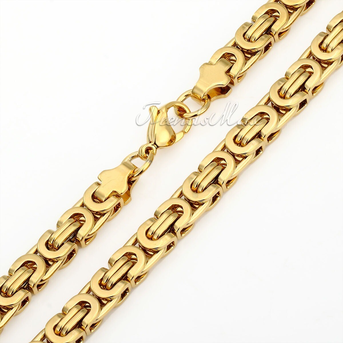 7mm Men’s Chain Gold Plated Flat Byzantine Stainless Steel Necklace 18″-30″