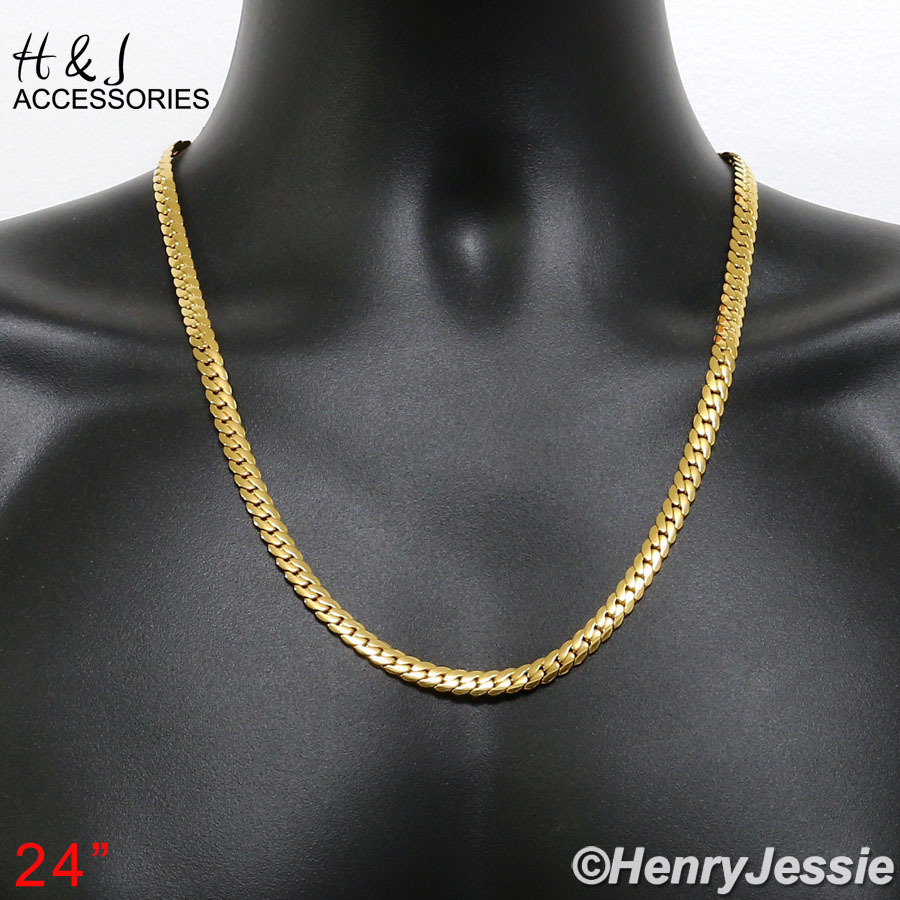 18-40″MEN 316L Stainless Steel 6mm Gold Plated Miami Cuban Curb Necklace*155