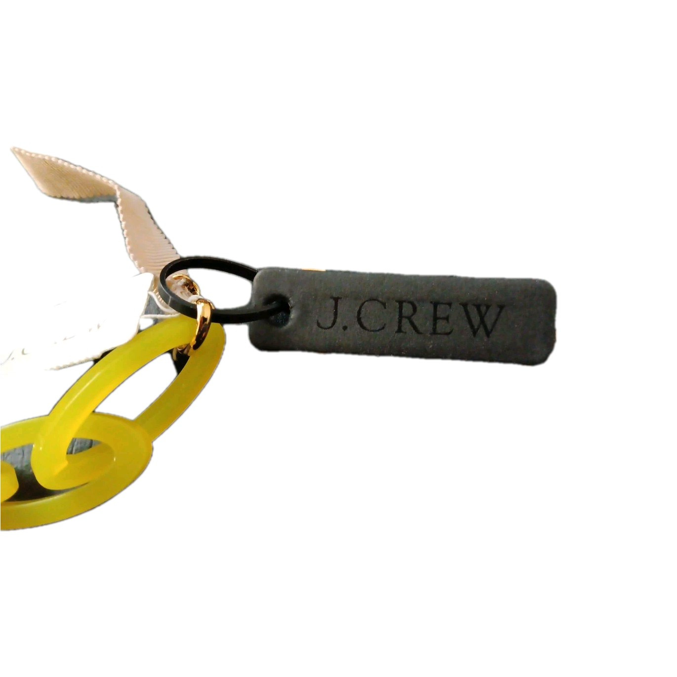 J. Crew Yellow Plastic Link Necklace with Gray Ribbon Tie Closure