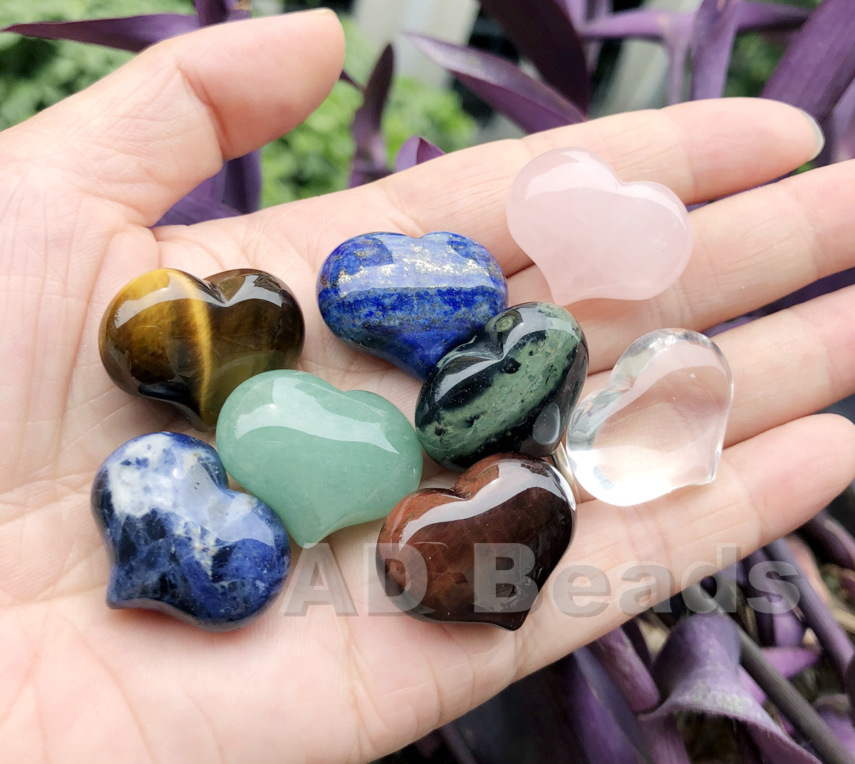 20x25mm Carved Puff Heart Love Shaped Stone Healing Palm Pocket Crystal