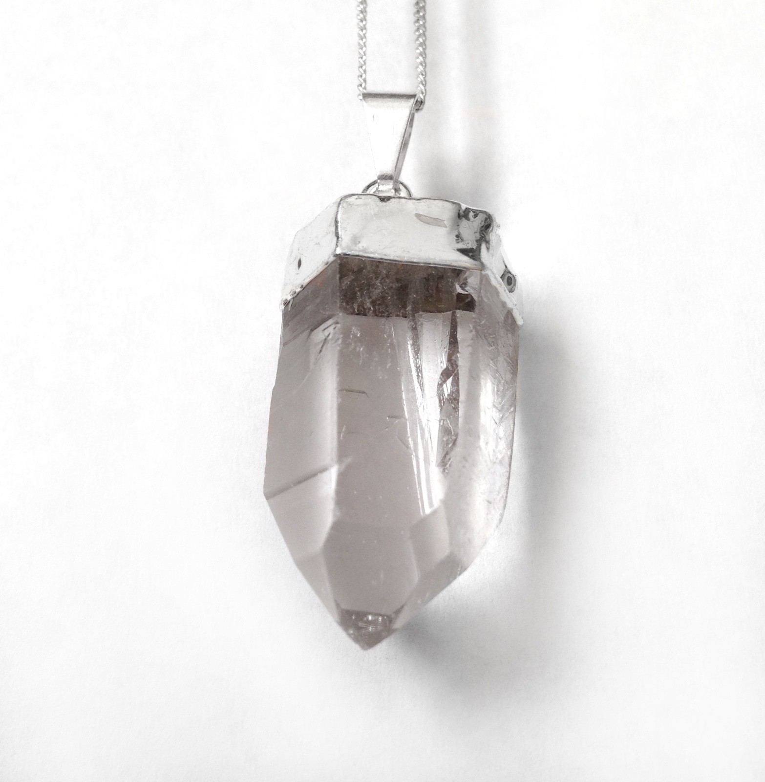 Natural QUARTZ Crystal Terminated Point Silver Chakra Pendant Necklace CHARGED H