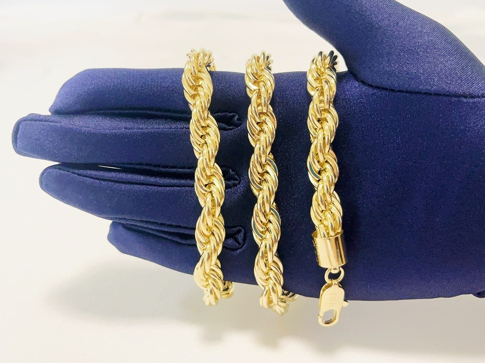 10K Yellow Gold 10mm Laser Diamond Cut Rope Chain Necklace Men Women 22″