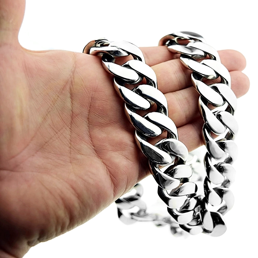 Mens Huge Cuban Link Chain 316L Stainless Steel Silver Necklace 25MM Thick 28″