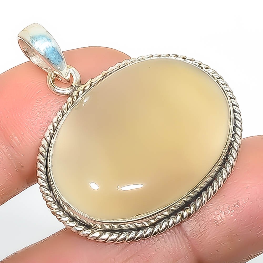 Natural Aqua Chalcedony – Brazil Gemstone 925 Silver Plated Pendant 1.95″ T35