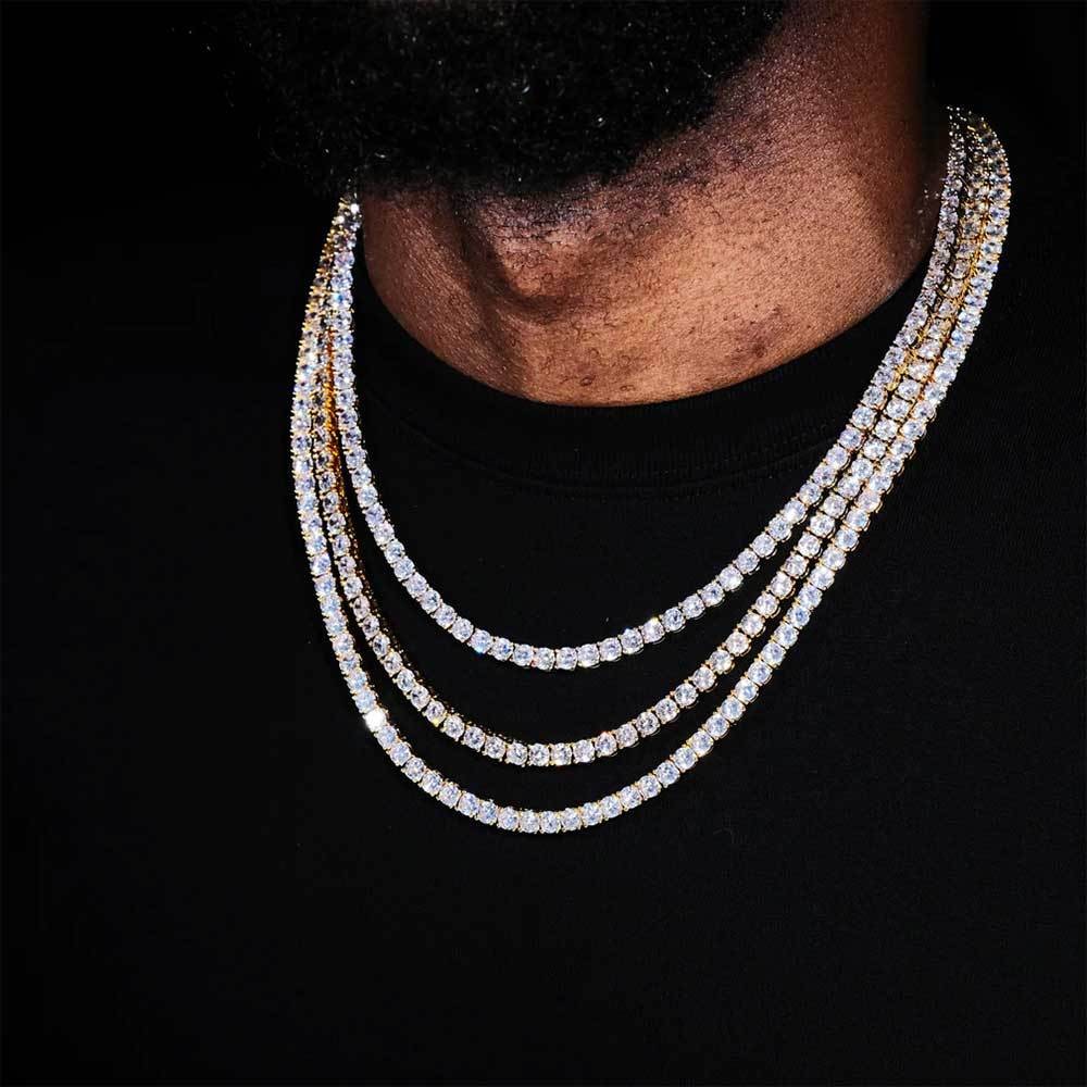 Hip Hop Tennis Chain Necklace 18K Real Gold Plated Full 5A Zircon Spring Clasp