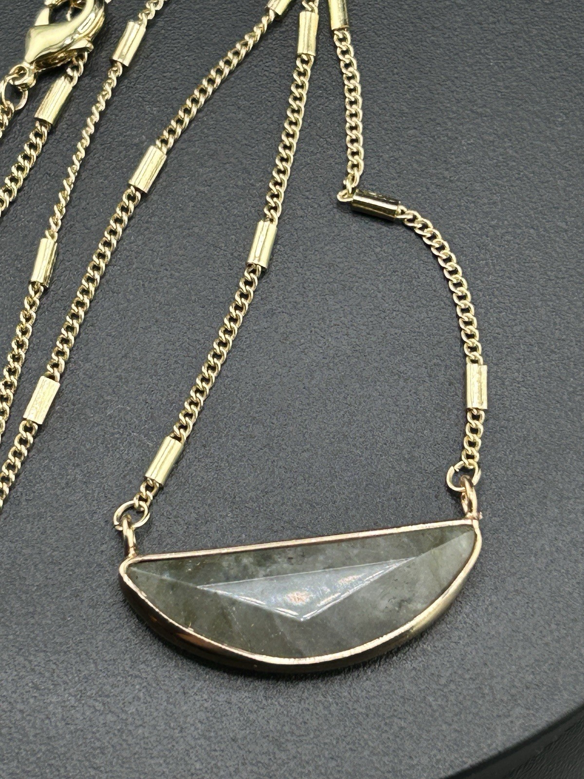 Half Circle Stone Gold Tone Chain Pendant Necklace Adjustable 17-20”