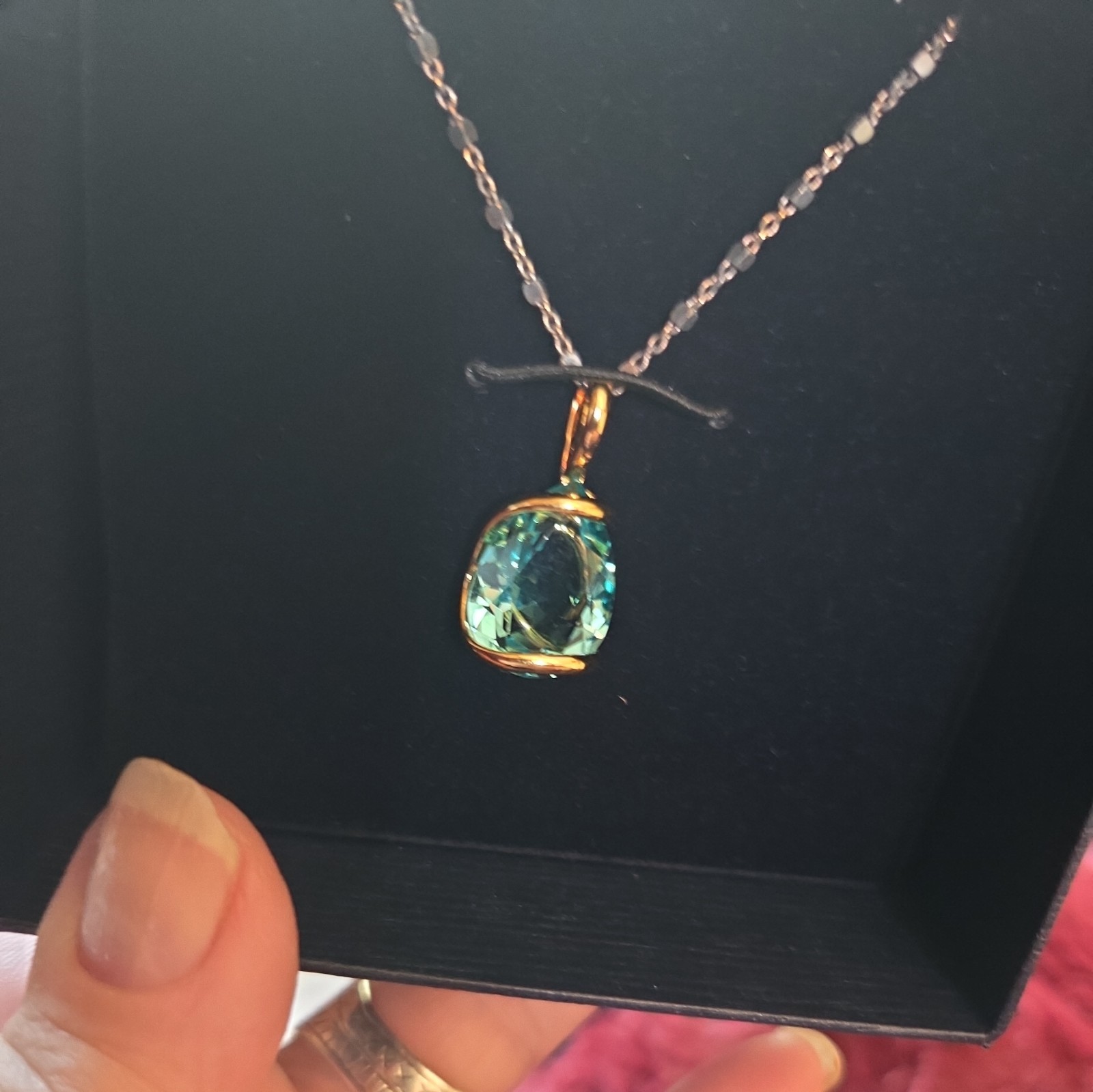 STAUER 18” Cristalli Fluente 24k finished Pendant Necklace Aqua NIB