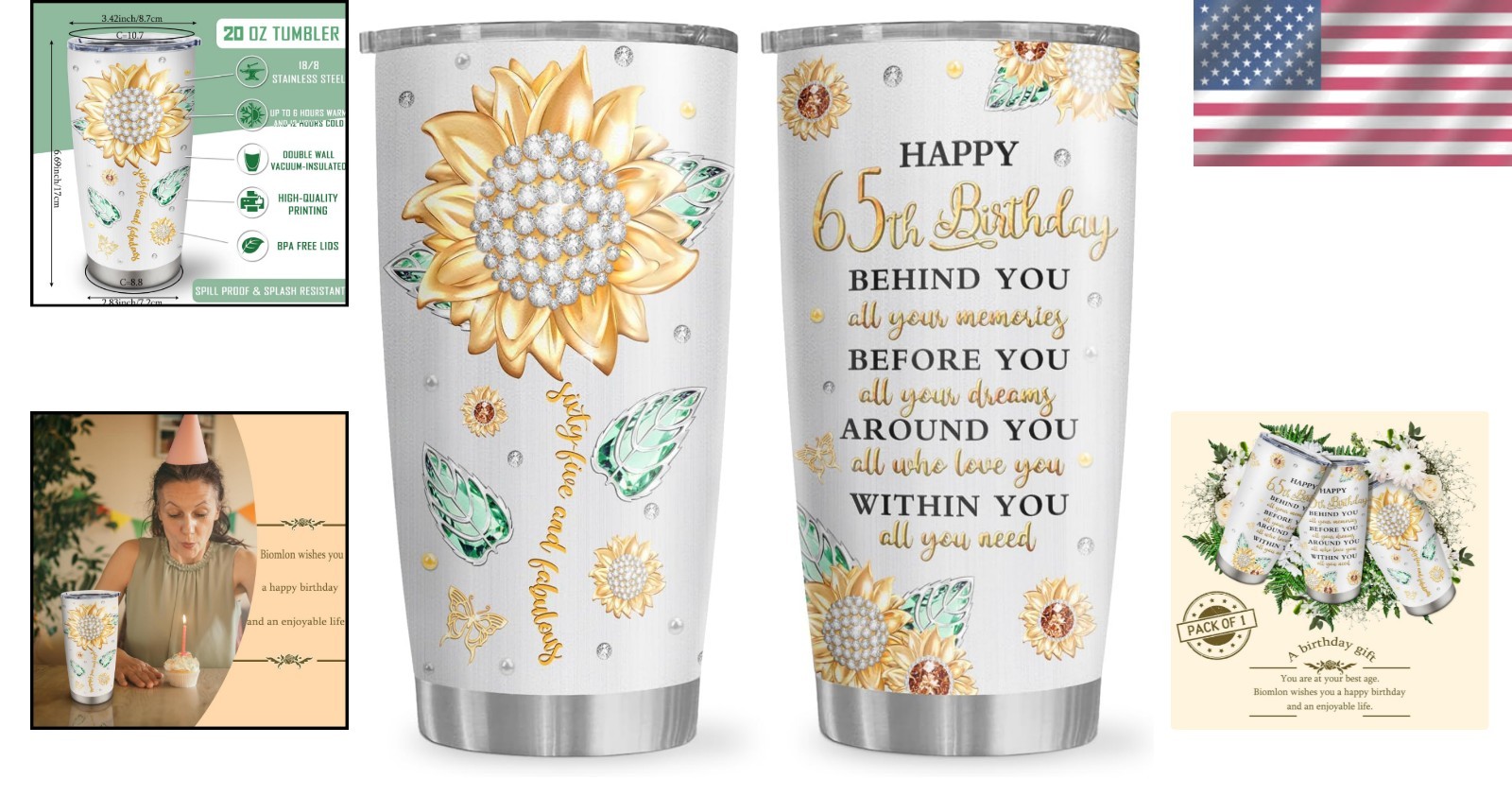 Elegant Insulated Stainless Steel Tumbler 20oz – Perfect 65th Birthday Gift