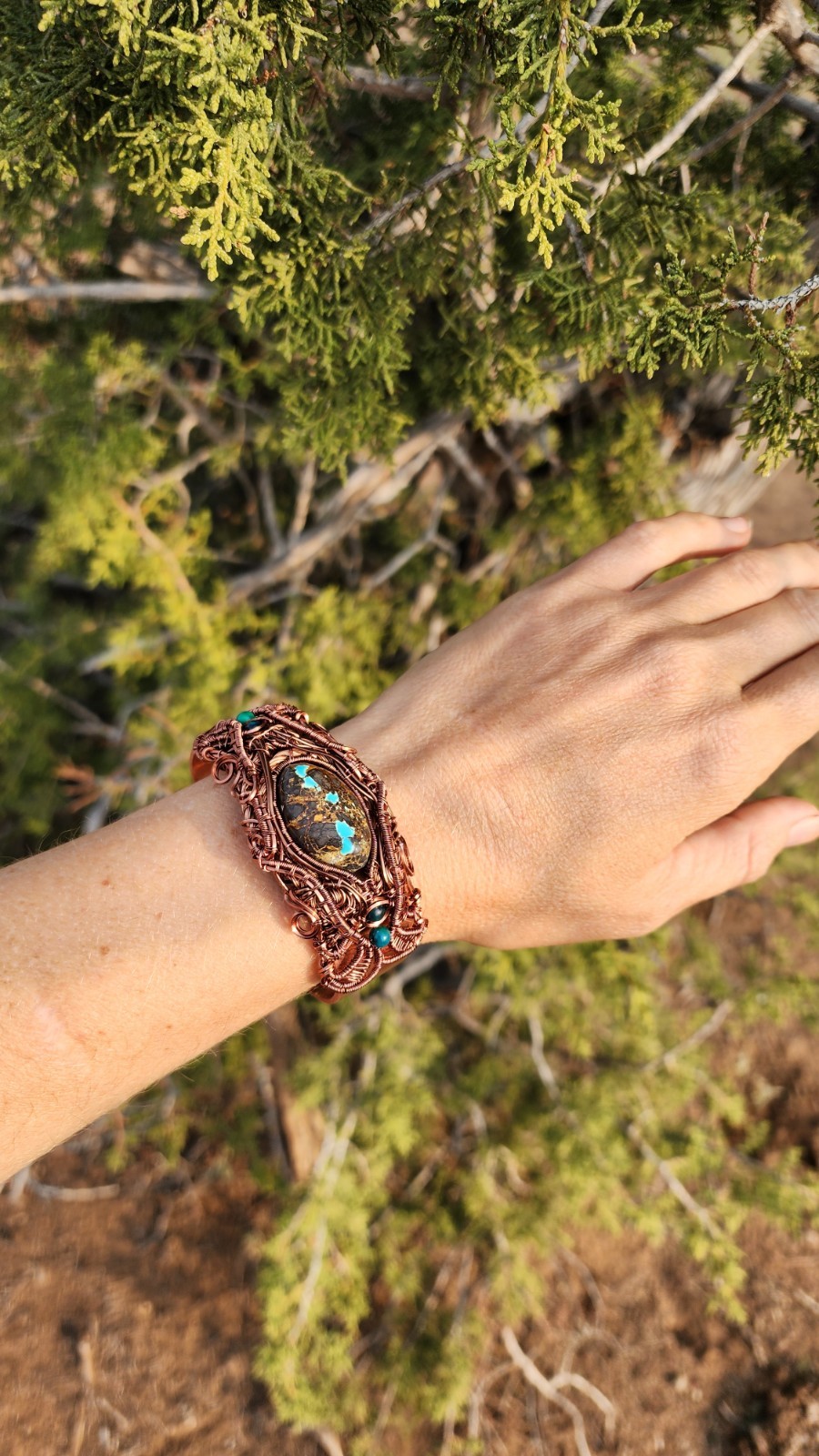 Wire Wrap Bracelet Copper Cuff Bracelet With Chrysacolla And Turquoise
