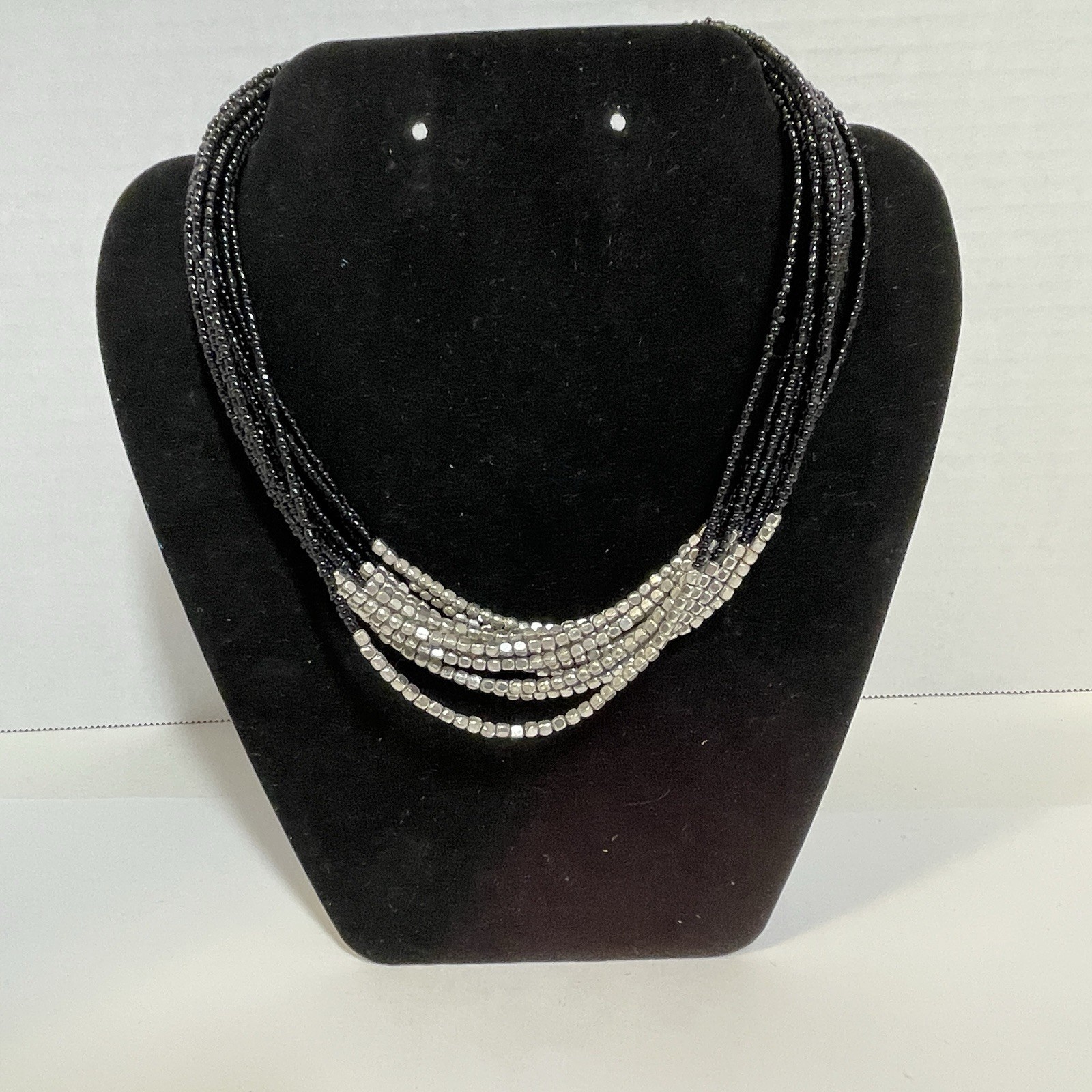 Multi Strand Gunmetal Gray Seed Bead Statement Necklace