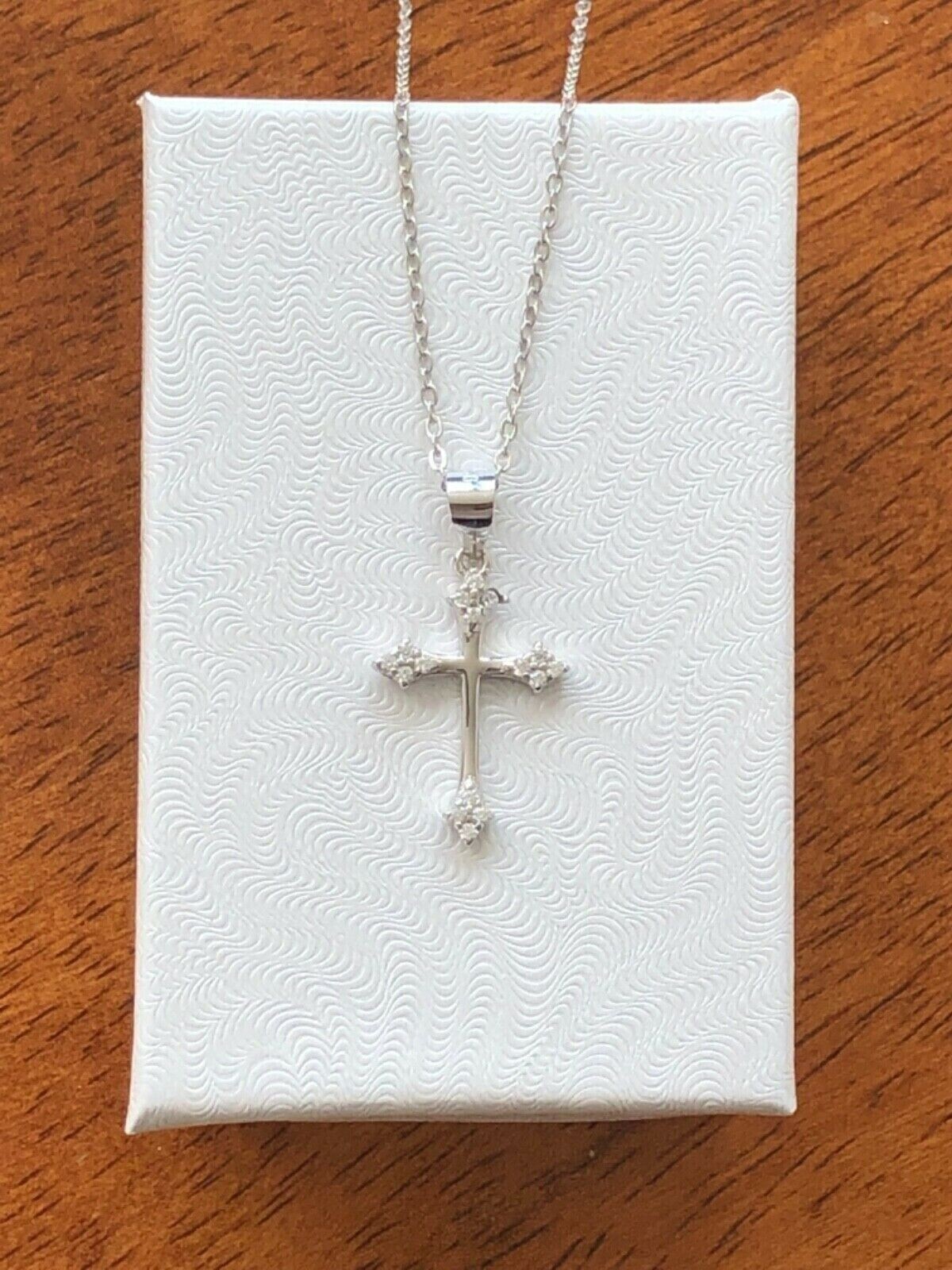 Small Cz Cross Necklace 925 Sterling Silver Tiny Pendant Womens 17mm(0.67″) 18″