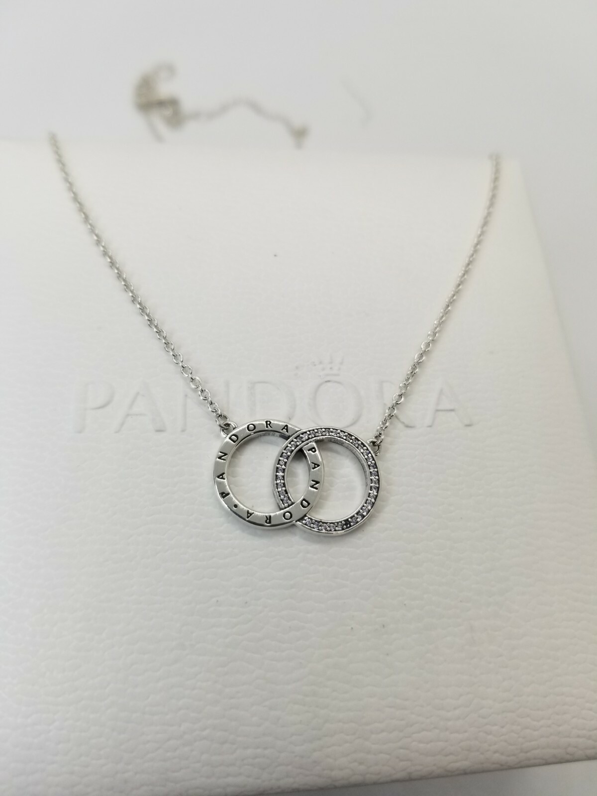 Authentic Pandora #396235CZ-45cm Pandora Circles Necklace with Clear CZ /POUCH