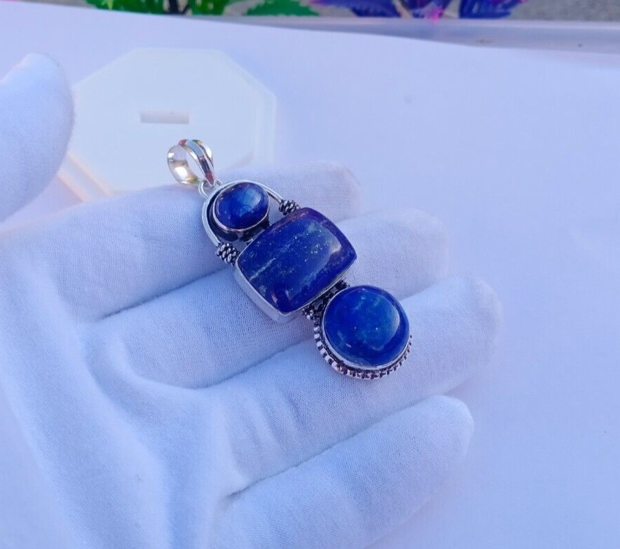 Natural Lapis Lazuli Pendant | Silver plated pendant | Lapis Lazuli Jewelry