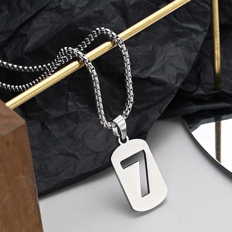 Lucky Number 7 Cutout Dog Tag Figure Arabic Numerals Pendant Necklace