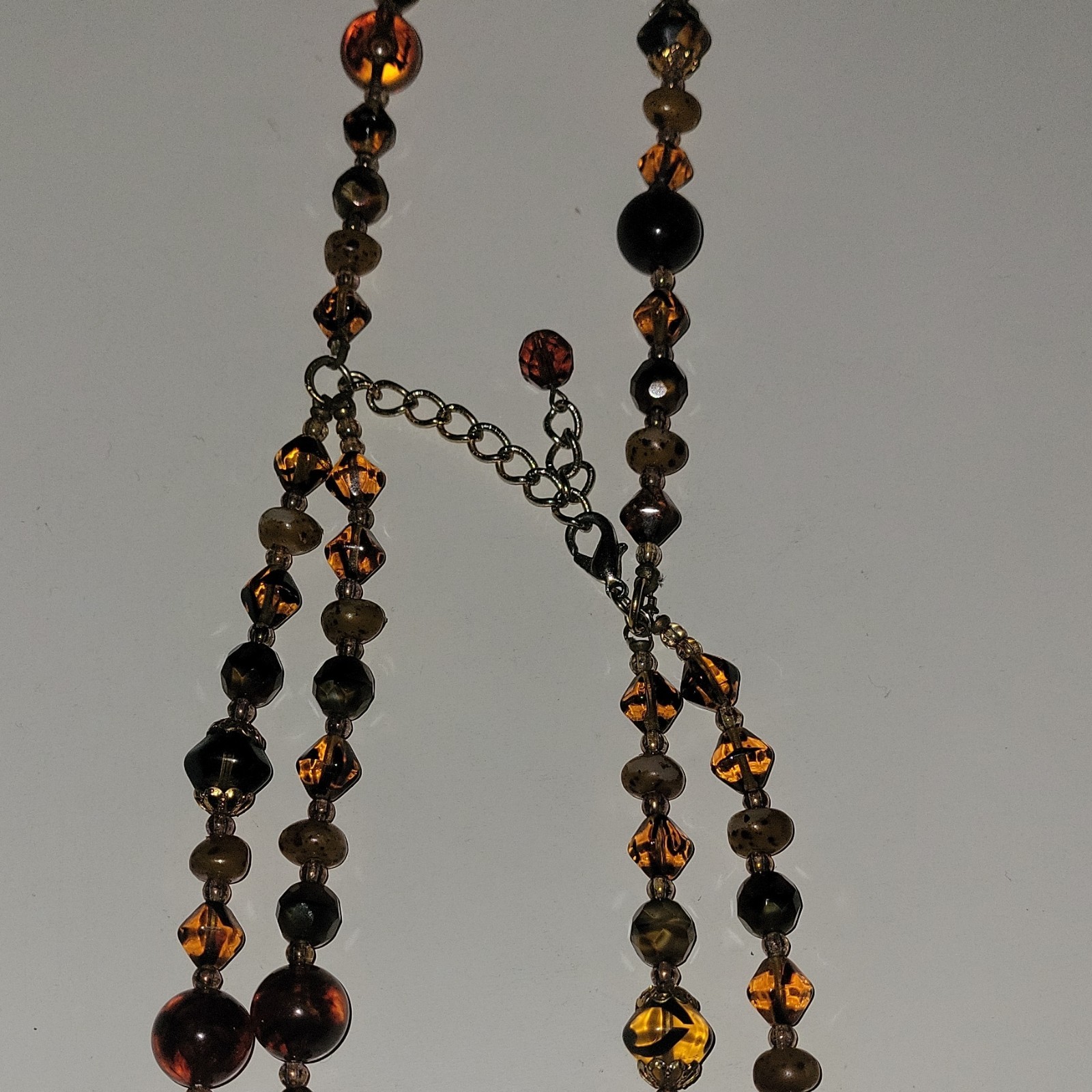 Vintage Multi Strand Amber Art Glass Bead Necklace Tiger Stripe Givre Germany