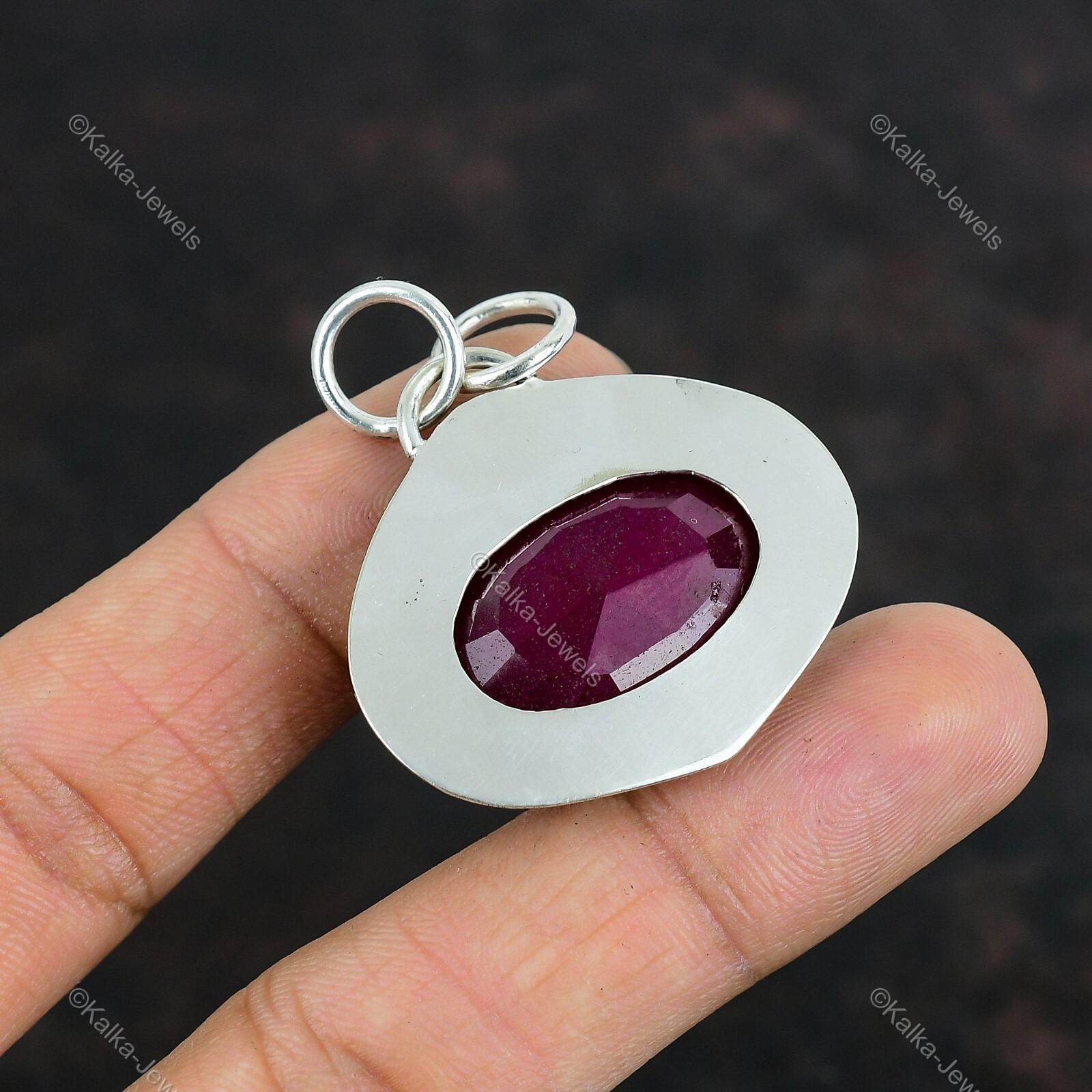 Natural Kashmir Rubi Gemstone Pendant Red 925 Sterling Silver Indian Jewelry