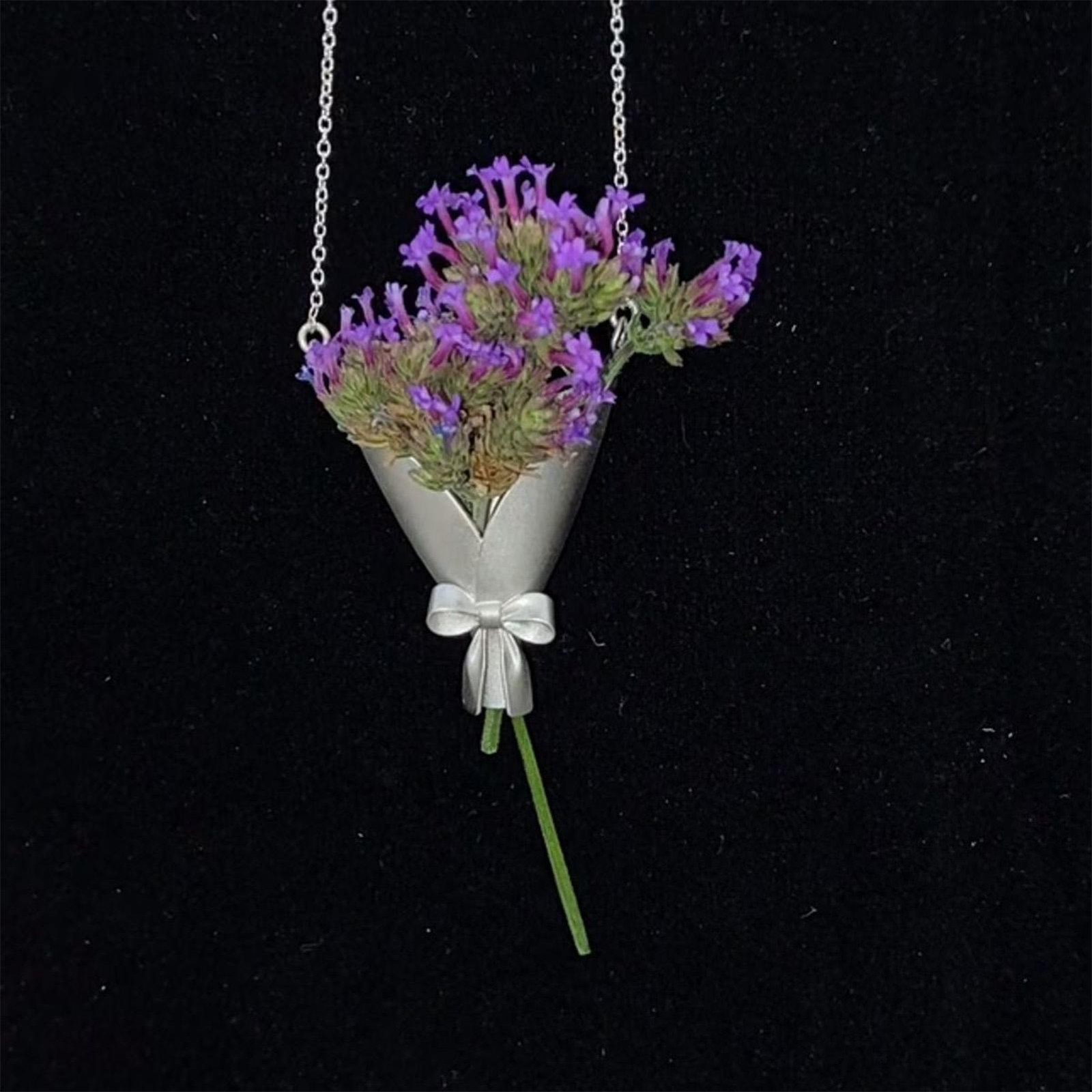 Wearable Vase Necklace for Women Artful Flower Bouquet Pendant Chain