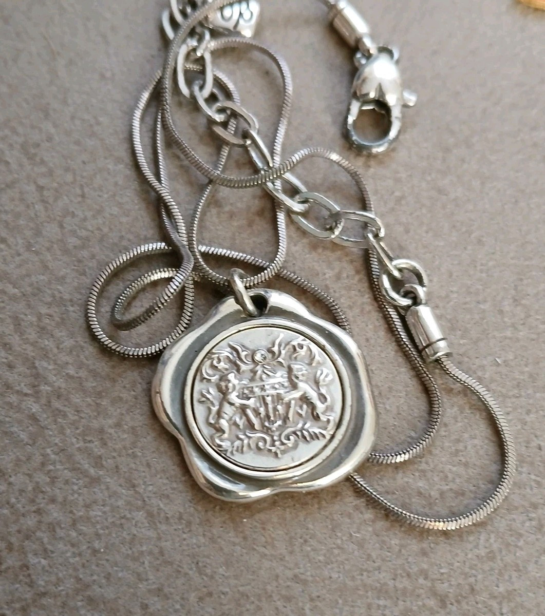 Brighton Beauty and Strength Coin/Seal Pendant Necklace Silver Plated 18” -20″
