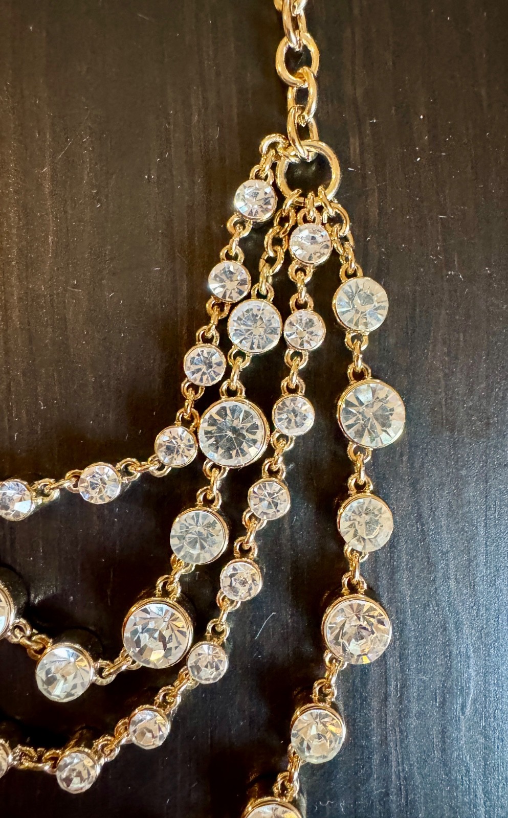 J. CREW Gold Tone Four-Layer Clear Crystal Statement Necklace, 16″