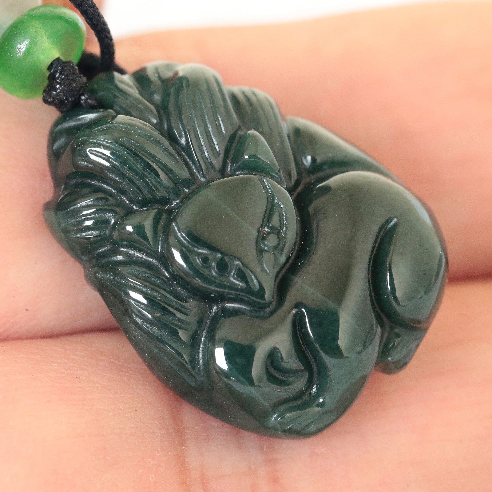 Video Certified Green Burma 100% Natural Jadeite Fox Pendant Type A Jadeite 灵瑞天成