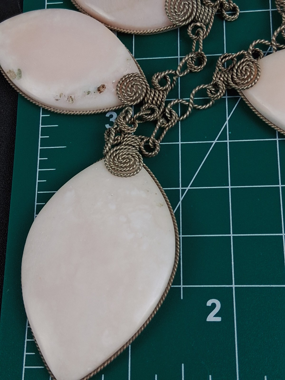 Artisan Pink Queen Conch Shell Necklace Wired Coiled 5 Cabochon Statement Boho