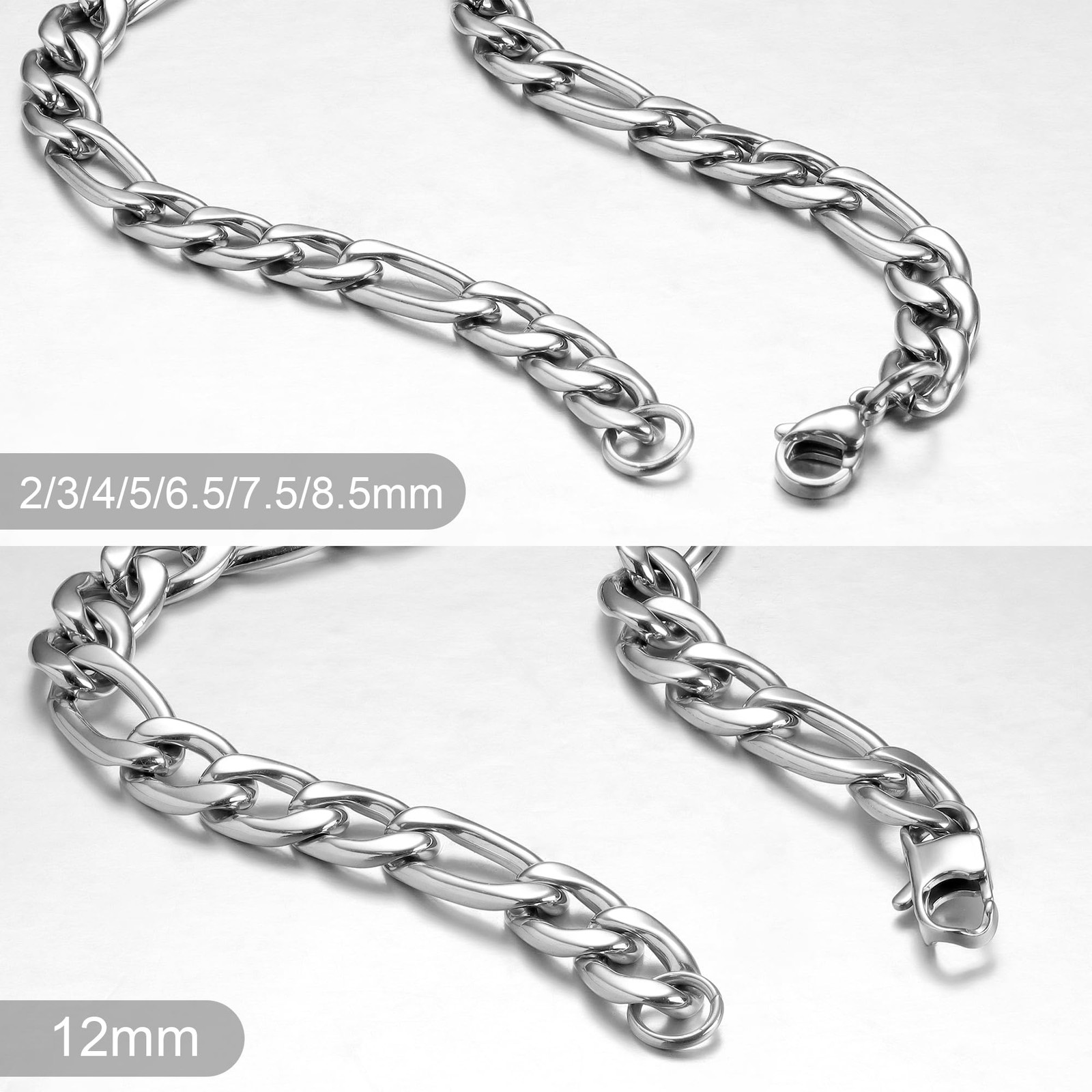 20 Inches Figaro Chain Necklace for Men 6.5MM Stainless Steel Figaro Link Chai