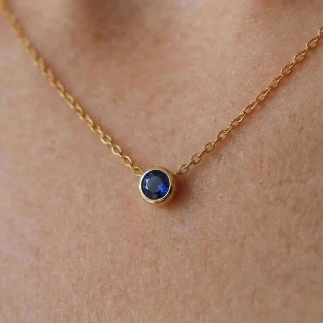 1.10Ct Round Cut Simulated Blue Sapphire Pendant Necklace 14K Yellow Gold Plated