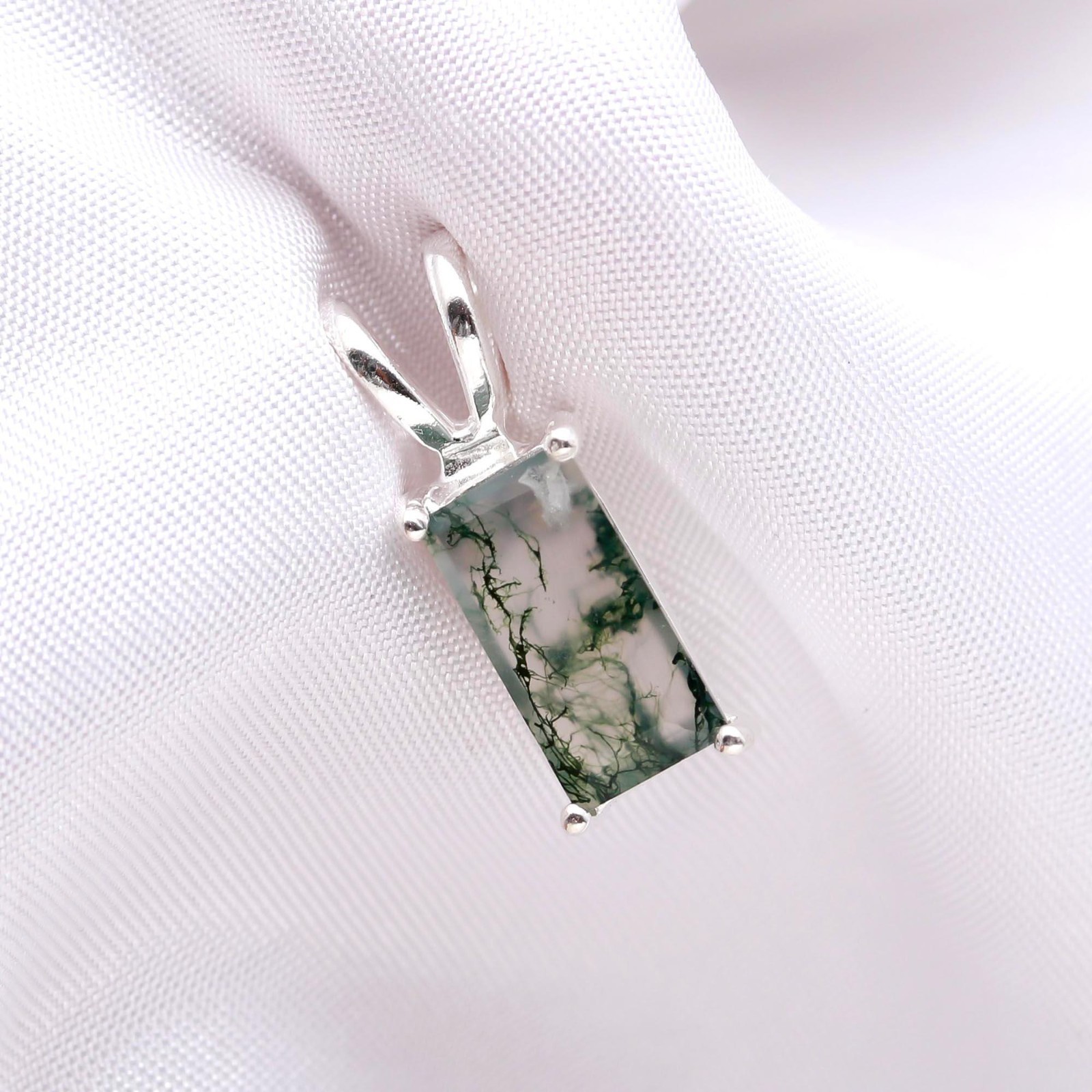 Natural Moss Agate Octagon Pendant 925 Sterling silver Jewelry Gift For Lovers
