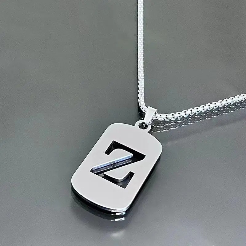 Fashion Punk A-Z Initial Tag Letter Stainless Steel Pendant Necklaces for Men