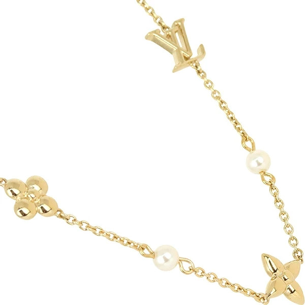 New LOUIS VUITTON Sautoir Louise Monogram Metal M01579 Gold Long Necklace Women