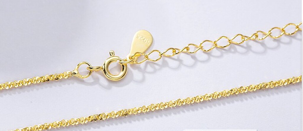 Women Girl 925 Sterling Silver Bling Gold Margarita Chain Choker Necklace 14-17″