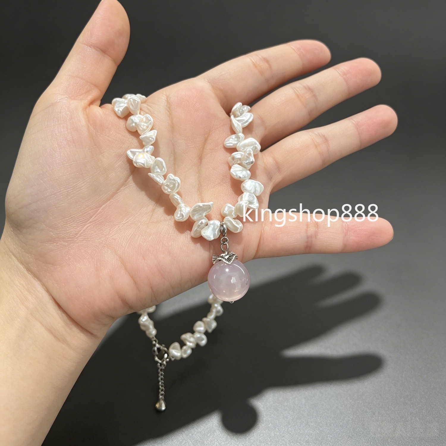 Natural Keshi Petal Mini Baroque Pearl Necklace Crystal Quartz Pendant Necklace